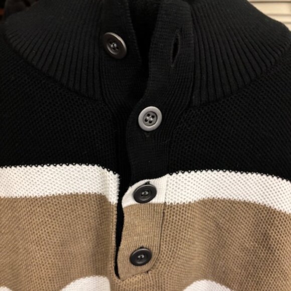 Johnny Bigg NWOT Black Keating Stripe Henley Neck Cotton Sweater 3XL - Picture 3 of 8